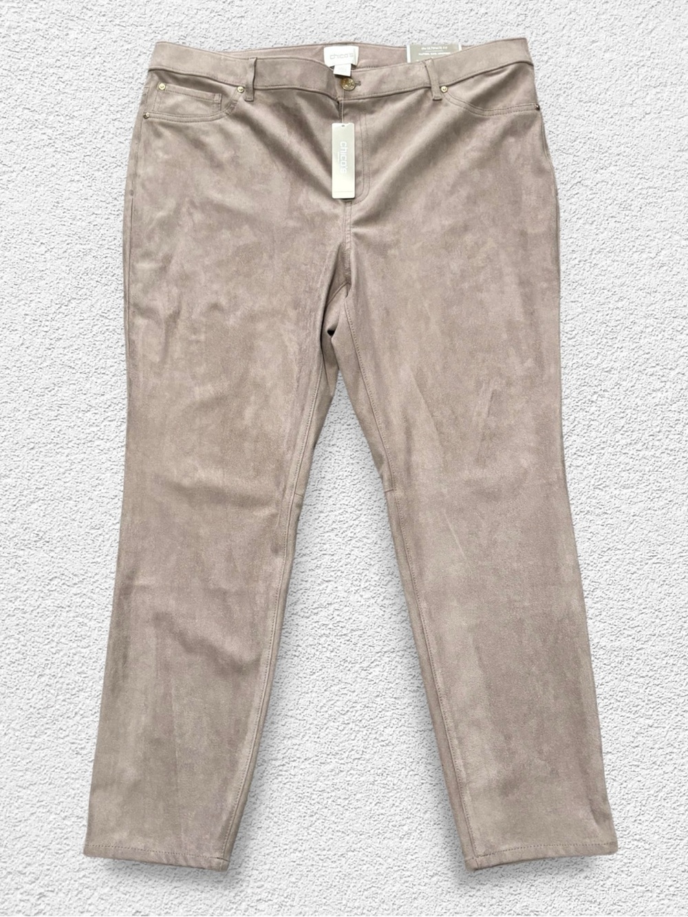 Chico's "The Ultimate Fit" Faux Suede Slim Pants in  Taos/Taupe 3P XL 16 Petite
